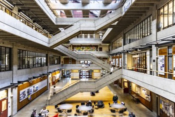 view of a building interior with multiple staircases